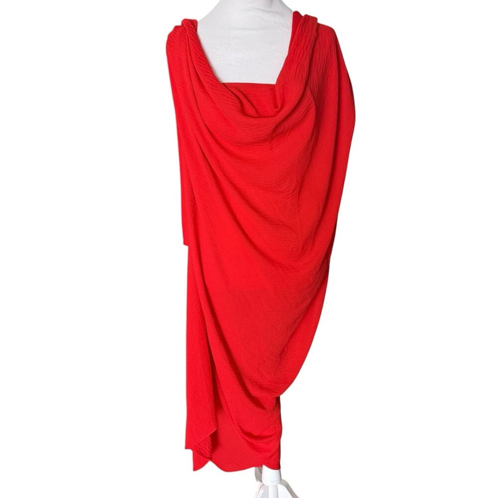One Fell Swoop Draped Red Midi Asymetrical Chiffon Silk Dress Aus 8 Us 4